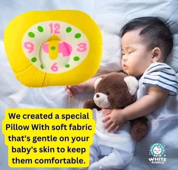 Ultra Soft Cotton Clock Print New Born Baby Head and Neck Support Pillow For Reshape Baby Head Pack Of 2 Yellow and Pink - Red And Pink, Pack of 2