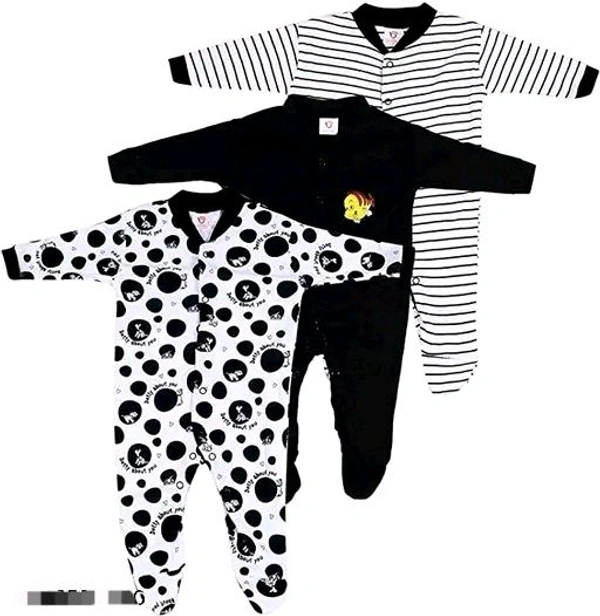 New Born Baby Multi-Color Long Sleeve Body Suit,Romper, - 0-3 Months, Black, Cotton Blend, Multipack:3