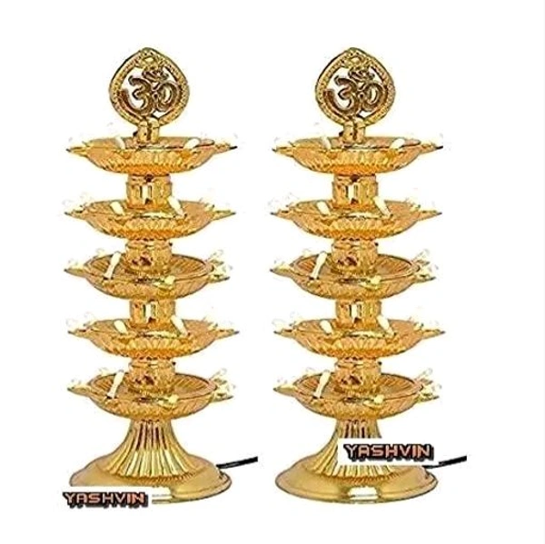 5 Layer Electrical 21 Light OM Deepam Set Of 2 Classic & Modern Design For Home Office ,Mandir Decor (Indoor and Outdoor) - Plastic, 2