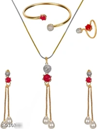 Beautiful Beads & Ruby Stone Work American dimond Pendent with Chain Jwellery - Free Size, Pink Stone, Alloy, Multipack of1