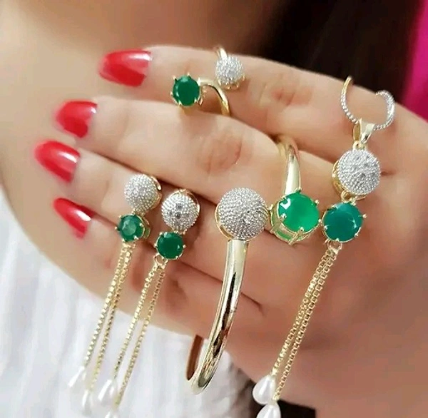 Beautiful Beads & Green Stone Work American dimond Pendent with Chain Jwellery - Free Size, Green Stone, Alloy, Multipack of1