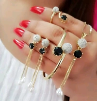 Beautiful Beads & Black Stone Work American dimond Pendent with Chain Jwellery - Black Stone