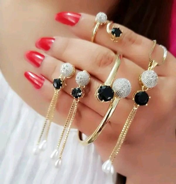 Beautiful Beads & Black Stone Work American dimond Pendent with Chain Jwellery - Black Stone