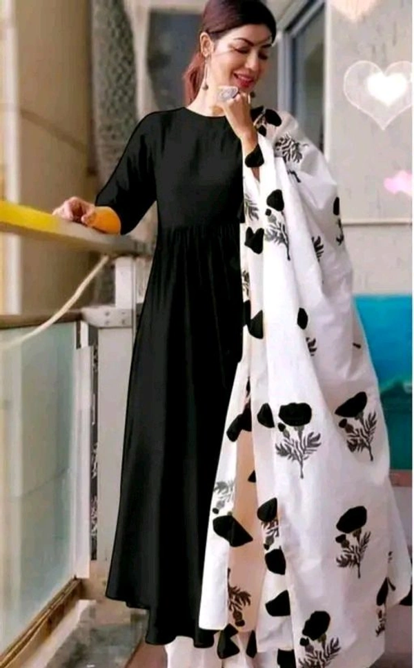 Women Rayon Flared White Long Kurti Palazo With Dupaata - Blue, pack of1