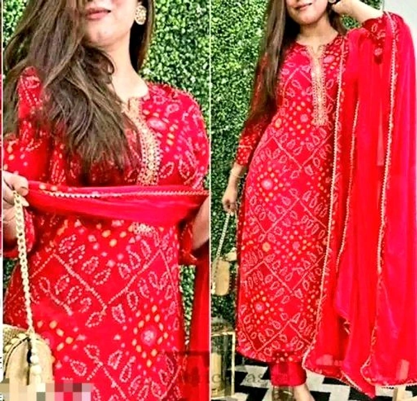 Women Lehriya Print Straight Kurta Palazzo With Dupatta - M, Deep Pink