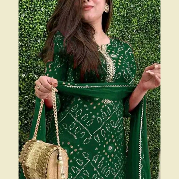 Women Lehriya Print Straight Kurta Palazzo With Dupatta - M, Deep Pink