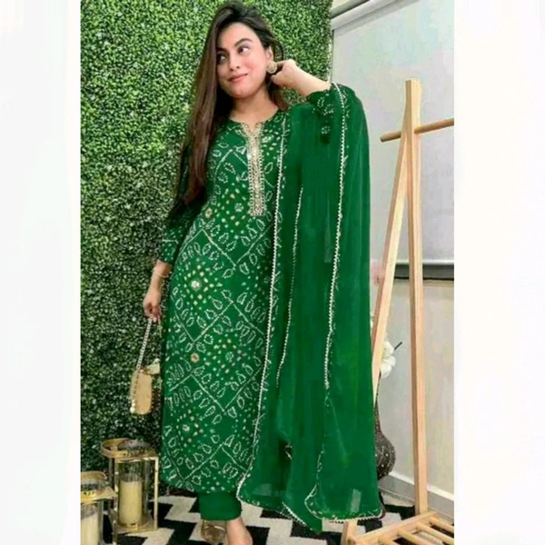 Women Lehriya Print Straight Kurta Palazzo With Dupatta - M, Deep Pink