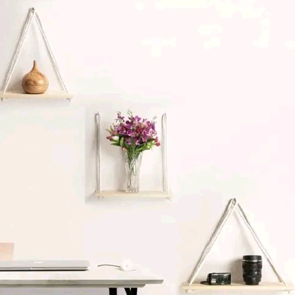 POLYMORPHIS Macrame Handmade Wallhanging/Plant Stand/Wall Decor Cotton Beads OFF White by Real Teak Wood