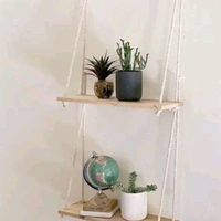 POLYMORPHIS Macrame Handmade Wallhanging/Plant Stand/Wall Decor Cotton Beads OFF White by Real Teak Wood