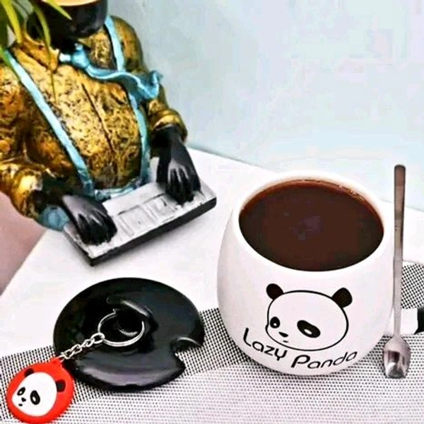 White Ceramic Milk and Coffee Mug with Cap and Straw For Gifting - White, Smiley