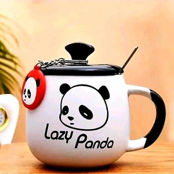 White Ceramic Milk and Coffee Mug with Cap and Straw For Gifting - White, Smiley