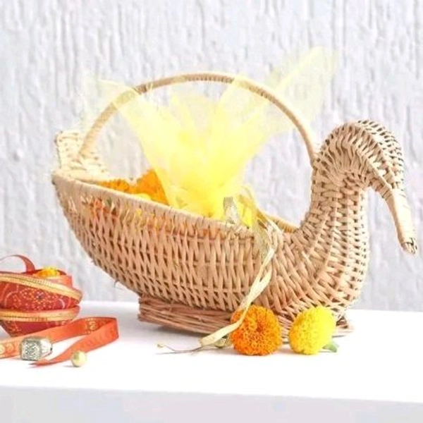 Handcrafted Swan Bamboo Sticks Cane Fruits & Vegetable (Brown) Storage Basket For Wedding Hamper. - Brown, WITOUT LID