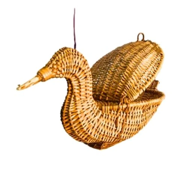 Handcrafted Swan Bamboo Sticks Cane Fruits & Vegetable (Brown) Storage Basket For Wedding Hamper. - Brown, WITOUT LID