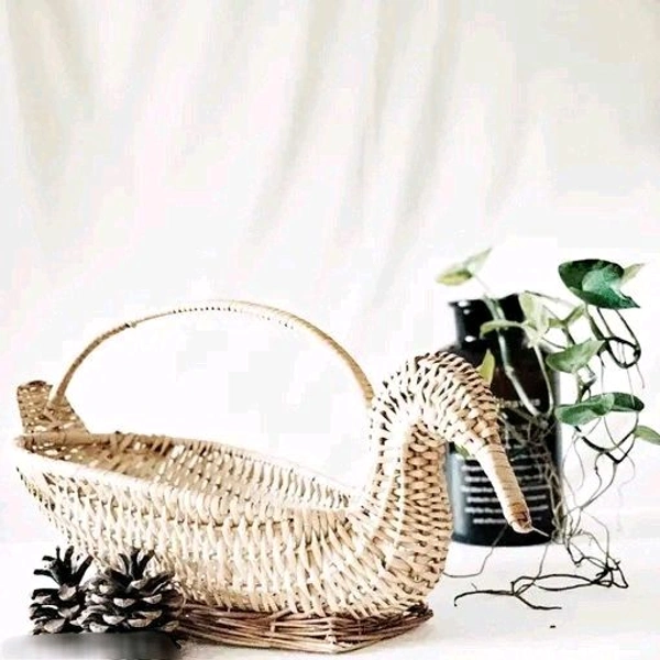 Handcrafted Swan Bamboo Sticks Cane Fruits & Vegetable (Brown) Storage Basket For Wedding Hamper. - Brown, WITOUT LID