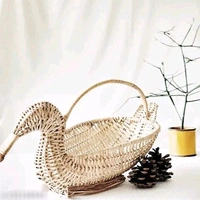 Handcrafted Swan Bamboo Sticks Cane Fruits & Vegetable (Brown) Storage Basket For Wedding Hamper. - Brown, WITOUT LID