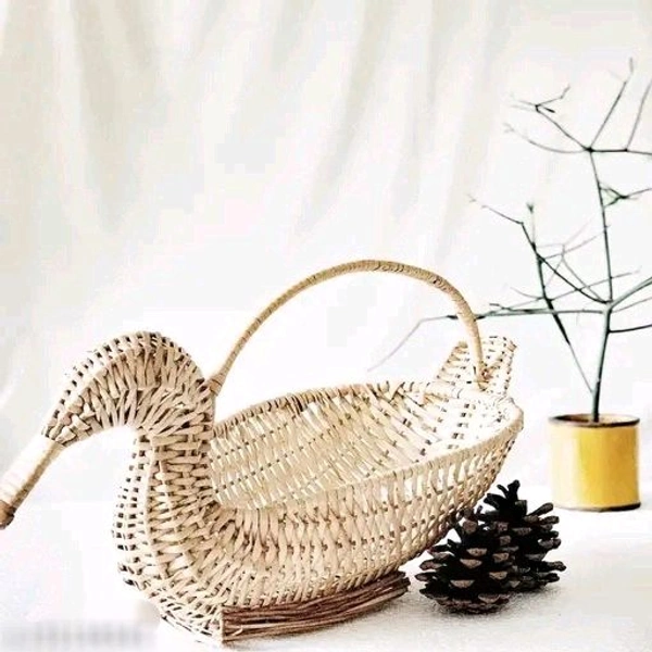 Handcrafted Swan Bamboo Sticks Cane Fruits & Vegetable (Brown) Storage Basket For Wedding Hamper. - Brown, WITOUT LID