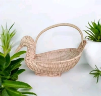 Handcrafted Swan Bamboo Sticks Cane Fruits & Vegetable (Brown) Storage Basket For Wedding Hamper. - Brown, WITOUT LID