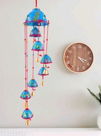 Handcrafted Rajasthani Wooden Wind Chimes With 7 Metal Bells For Indoor and Outdoor Hanging - Red, Round