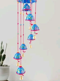 Handcrafted Rajasthani Wooden Wind Chimes With 7 Metal Bells For Indoor and Outdoor Hanging - Red, Round