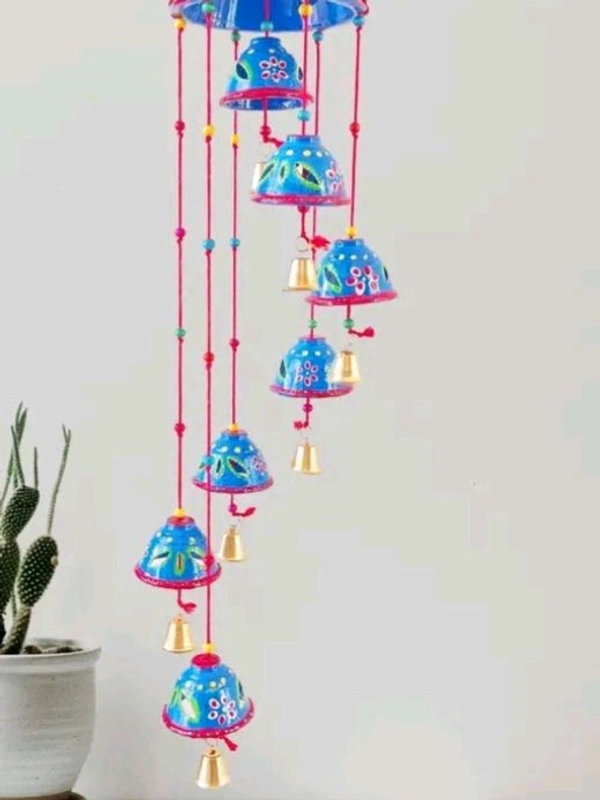 Handcrafted Rajasthani Wooden Wind Chimes With 7 Metal Bells For Indoor and Outdoor Hanging - Red, Round