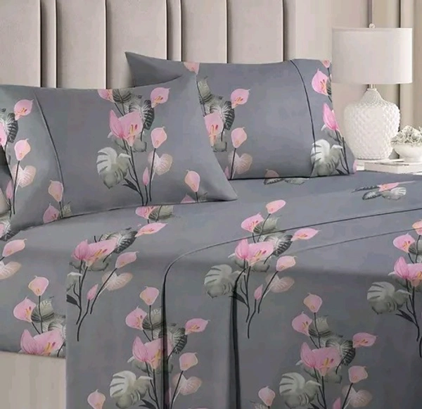 Glace Cotton Double Bed Bedsheet With 2 Pillows Covers (80×90 Inch) - Double Queen, Gray, Cotton