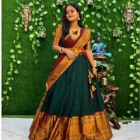 Kanjivaram Pure Silk Zari Weaving half saree for Wedding and festival With Blouse - Japanese Laurel