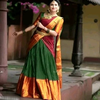 Kanjivaram Pure Silk Zari Weaving half saree for Wedding and festival With Blouse - Japanese Laurel