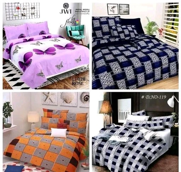 Combo Of 4 Double Bed King Size 90*90 Polycotton Bedsheet With 8 Pillows Cover For Any Occasion - Geomatric