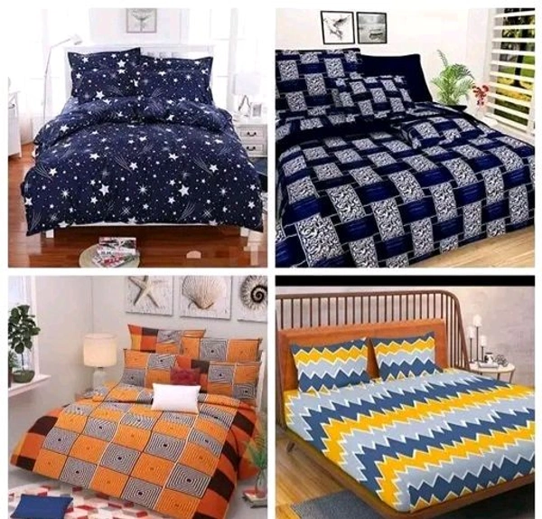 Combo Of 4 Double Bed King Size 90*90 Polycotton Bedsheet With 8 Pillows Cover For Any Occasion - Floral Geomatric With Zigzag