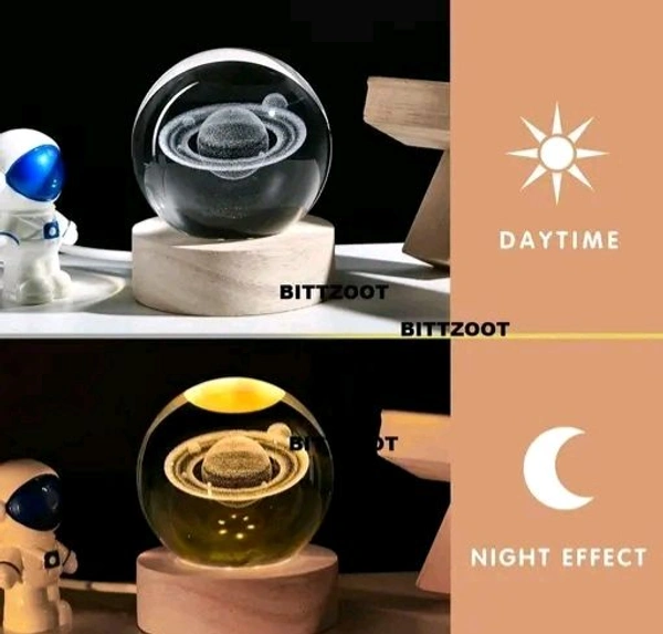 3D Crystal Ball Lamp Light with Wooden Base Perfect For Home Decor Kid's Gift (Galaxy Light) - Galaxy