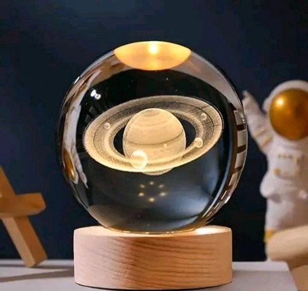 3D Crystal Ball Lamp Light with Wooden Base Perfect For Home Decor Kid's Gift (Galaxy Light) - Galaxy