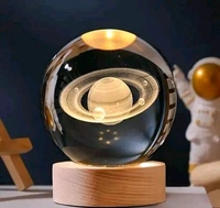 3D Crystal Ball Lamp Light with Wooden Base Perfect For Home Decor Kid's Gift (Galaxy Light) - Galaxy