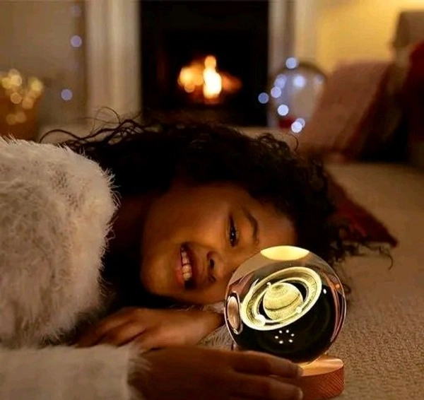 3D Crystal Ball Lamp Light with Wooden Base Perfect For Home Decor Kid's Gift (Galaxy Light) - Galaxy