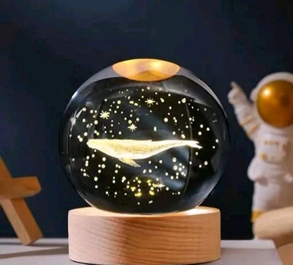 3D Crystal Ball Lamp Light with Wooden Base Perfect For Home Decor Kid's Gift (Galaxy Light) - Whale