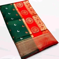 Maharatzstra Tradational Paithani Cotton Saree With Blouse Piece For Wedding & Special Occassion - Red
