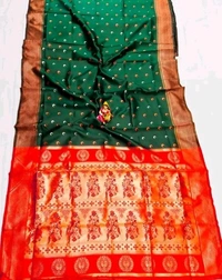 Maharatzstra Tradational Paithani Cotton Saree With Blouse Piece For Wedding & Special Occassion - Red