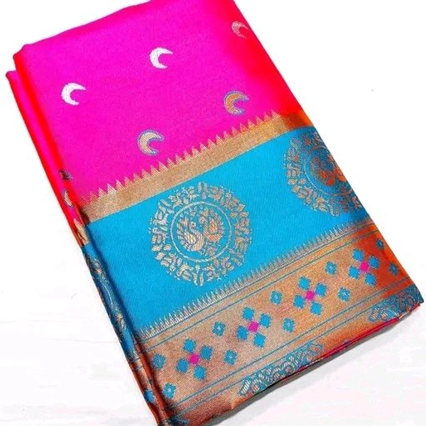 Maharatzstra Tradational Paithani Cotton Saree With Blouse Piece For Wedding & Special Occassion - Solid Pink