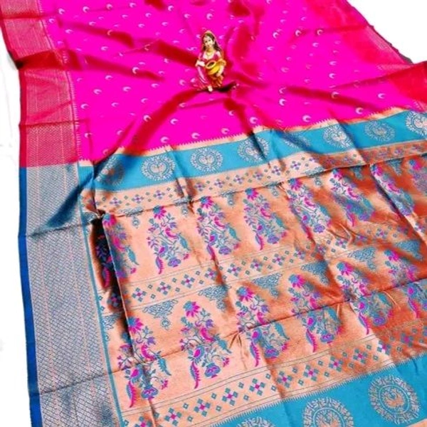Maharatzstra Tradational Paithani Cotton Saree With Blouse Piece For Wedding & Special Occassion - Solid Pink