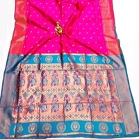 Maharatzstra Tradational Paithani Cotton Saree With Blouse Piece For Wedding & Special Occassion - Solid Pink
