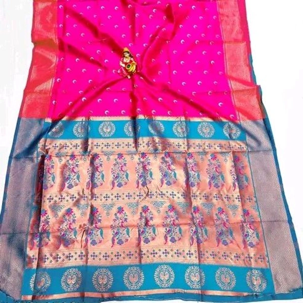 Maharatzstra Tradational Paithani Cotton Saree With Blouse Piece For Wedding & Special Occassion - Solid Pink