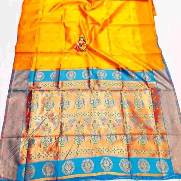 Maharatzstra Tradational Paithani Cotton Saree With Blouse Piece For Wedding & Special Occassion - Yellow