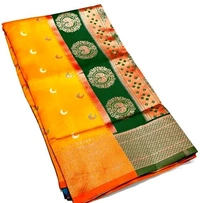 Maharatzstra Tradational Paithani Cotton Saree With Blouse Piece For Wedding & Special Occassion - Gold