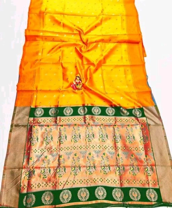 Maharatzstra Tradational Paithani Cotton Saree With Blouse Piece For Wedding & Special Occassion - Gold