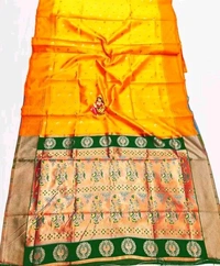 Maharatzstra Tradational Paithani Cotton Saree With Blouse Piece For Wedding & Special Occassion - Gold