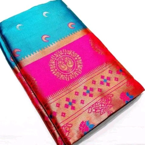 Maharatzstra Tradational Paithani Cotton Saree With Blouse Piece For Wedding & Special Occassion - Dodger Blue