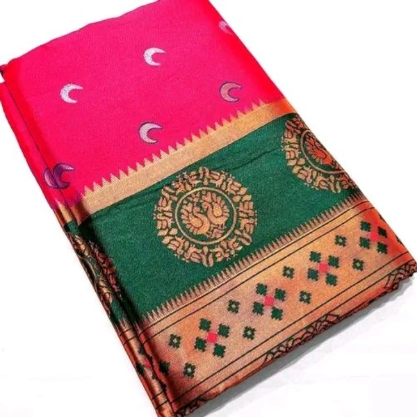 Maharatzstra Tradational Paithani Cotton Saree With Blouse Piece For Wedding & Special Occassion - Wild Watermelon