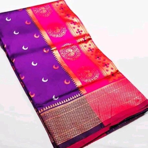 Maharatzstra Tradational Paithani Cotton Saree  With Blouse Piece For Wedding  & Special Occassion  - Purple