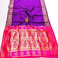 Maharatzstra Tradational Paithani Cotton Saree  With Blouse Piece For Wedding  & Special Occassion  - Purple