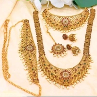 South Indian Tradational Bridal Double Necklace Jewellery Set With Earrings , Maang Tikka & Kamarbandh |Gold Plated Tradational Wedding Set