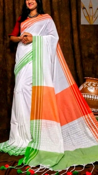 BengalArt Women's Tricolour Khadi Cotton Saree With Blouse